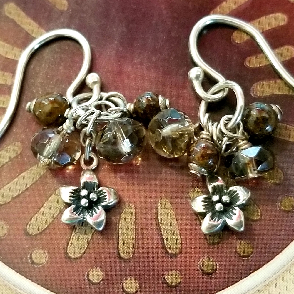 RARE Silpada Bronzite & Quartz Sterling Silver Earrings